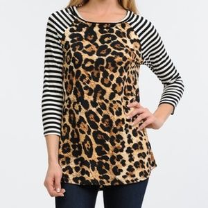 Vioelt Leopard Striped Baseball Tee